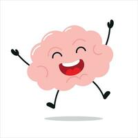 Cute happy brain character. Funny victory jump celebration brain cartoon emoticon in flat style. encephalon emoji vector illustration