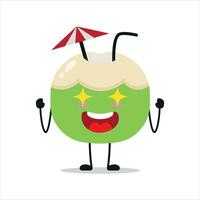 Cute excited slice coconut character. Funny electrifying coconut cartoon emoticon in flat style. fruit emoji vector illustration