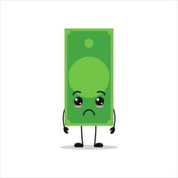 linda triste papel dinero personaje. gracioso infeliz dinero dibujos animados emoticon en plano estilo. financiero emoji vector ilustración