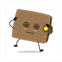 Cute dizzy wallet character. Funny drunk purse cartoon emoticon in flat style. financial emoji vector illustration