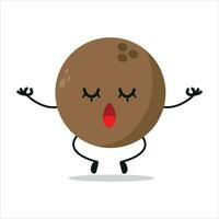 Cute relax coconut character. Funny yoga coco cartoon emoticon in flat style. coconut emoji meditation vector illustration