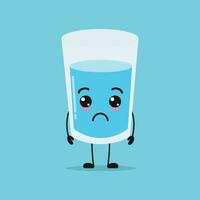 Cute sad water glass character. Funny unhappy glass cartoon emoticon in flat style. water emoji vector illustration