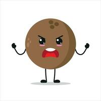 Cute furious coconut character. Temperament coco cartoon emoticon in flat style. coconut emoji vector illustration