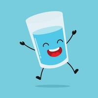 Cute happy water glass character. Funny jump glass cartoon emoticon in flat style. water emoji vector illustration