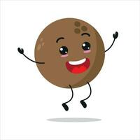 Cute happy coconut character. Funny jump coco cartoon emoticon in flat style. coconut emoji vector illustration