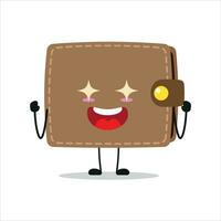 Cute excited wallet character. Funny electrifying purse cartoon emoticon in flat style. financial emoji vector illustration