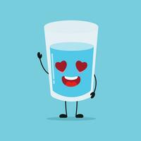 Cute happy water glass character. Funny fall in love glass cartoon emoticon in flat style. water emoji vector illustration