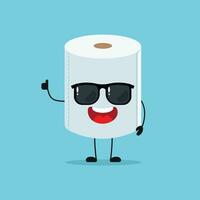 Cute happy toilet paper character wear sunglasses. Funny tissue greet friend cartoon emoticon in flat style emoji vector illustration