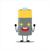 Cute excited battery character. Funny electrifying array cartoon emoticon in flat style. power unit emoji vector illustration