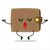 Cute relax wallet character. Funny yoga purse cartoon emoticon in flat style. financial emoji meditation vector illustration