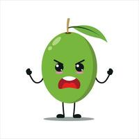 linda enojado aceituna personaje. gracioso furioso aceituna dibujos animados emoticon en plano estilo. Fruta emoji vector ilustración