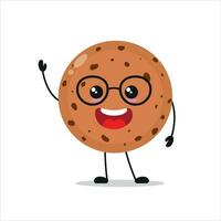 linda contento Galleta personaje. sonriente y saludar galleta dibujos animados emoticon en plano estilo. panadería emoji vector ilustración