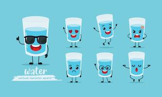 linda vaso de agua dibujos animados con muchos expresiones diferente actividad actitud vector ilustración plano diseño conjunto con Gafas de sol.