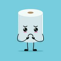 Cute gloomy toilet paper character. Funny sad tissue cartoon emoticon in flat style emoji vector illustration