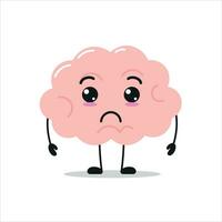 Cute sad brain character. Funny unhappy brain cartoon emoticon in flat style. encephalon emoji vector illustration