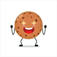 Cute excited cookie character. Funny electrifying biscuit cartoon emoticon in flat style. bakery emoji vector illustration