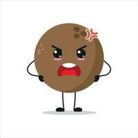 Cute angry coconut character. Funny mad coco cartoon emoticon in flat style. coconut emoji vector illustration