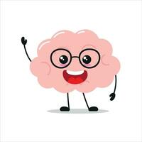 Cute happy brain character. Smiling and greet brain cartoon emoticon in flat style. encephalon emoji vector illustration