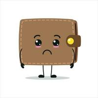 Cute sad wallet character. Funny unhappy purse cartoon emoticon in flat style. financial emoji vector illustration