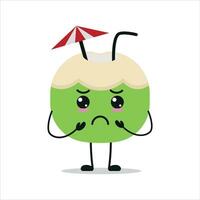 Cute gloomy slice coconut character. Funny sad coconut cartoon emoticon in flat style. fruit emoji vector illustration