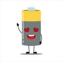 Cute happy battery character. Funny fall in love array cartoon emoticon in flat style. power unit emoji vector illustration
