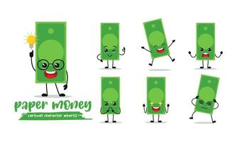 cute paper money cartoon with many expressions. different activity pose vector illustration flat design set.