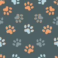 Seamless pattern with traces of a cat or dog on a gray background. Cute color. Vector