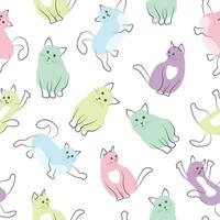 Seamless pattern with stylized cats on a white background. Cute color. Vector