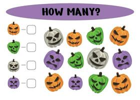 How many Halloween pumpkins - count game.  Game for children vector