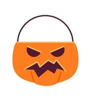 Halloween pumpkin basket semi flat colour vector object. Candy bucket. Jack o lantern container. Editable cartoon clip art icon on white background. Simple spot illustration for web graphic design