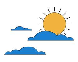 Rising sun clouds flat line color isolated conceptual clipart. Weather forecast. Cloudy summer. Editable vector object on white background. Simple outline cartoon spot illustration for web design