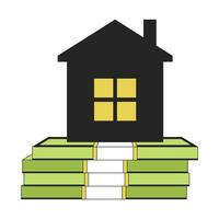 House on cash flat line concept vector spot illustration. Mortgage for real estate 2D cartoon outline objects on white for web UI design. Editable isolated color hero image