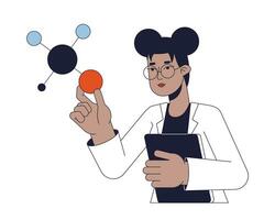 Female scientist studying molecules flat line concept vector spot illustration. Molecular biology 2D cartoon outline character on white for web UI design. Editable isolated color hero image