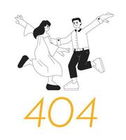 Dancers dancing black white error 404 flash message. Modern choreography. Happy people. Monochrome empty state ui design. Page not found popup cartoon image. Vector flat outline illustration concept