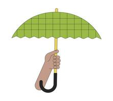 Hand holding opened umbrella flat line color isolated vector object. Protect form weather. Editable clip art image on white background. Simple outline cartoon spot illustration for web design