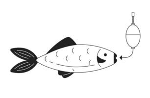 captura pescado en gancho monocromo plano vector objeto. pescar pasatiempo. editable negro y blanco Delgado línea icono. sencillo dibujos animados acortar Arte Mancha ilustración para web gráfico diseño