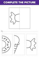 Education game for children cut and complete the picture of cute cartoon candy half outline for coloring printable food worksheet vector