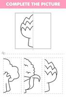 Education game for children cut and complete the picture of cute cartoon asparagus half outline for coloring printable vegetable worksheet vector