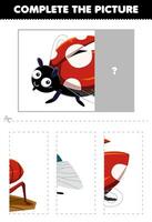 Education game for children cut and complete the correct picture of cute cartoon ladybug printable bug worksheet vector