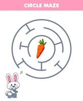 Education game for children circle maze draw line help rabbit move to the carrot printable animal worksheet vector