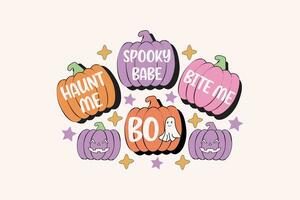 pumpkin candy retro Halloween funny cute typography t shirt design vector Print Template