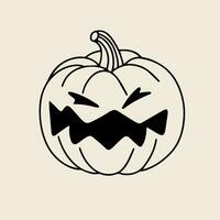 Jack o lantern in doodle style isolated on background. Halloween pumpkin in doodle style. Vector illustration.