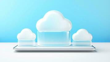 3D white blue cloud icon minimal style, cloud computing online service, digital technology security concept, Generative AI illustration photo