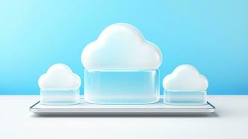 3D white blue cloud icon minimal style, cloud computing online service, digital technology security concept, Generative AI illustration photo