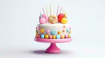 3d illustration of cute birthday cake, Sweet cake for a surprise birthday, for anniversary and celebration ,mother day, Valentine day, sweet food, cupcake, Generative AI illustration photo