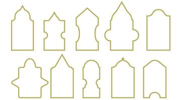 Islamic turkish door and window silhouette, set of Arabic arch and frames vector