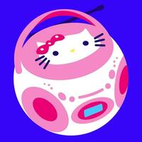 Tape recorder from 2000s with Hello Kitty on blue background. vector