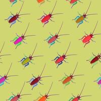 Vector seamless bright pattern with cockroaches on light green background. Pest insects. Bugs top view