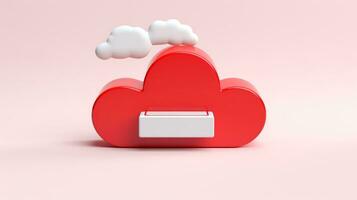 3d rojo blanco nube icono mínimo estilo, nube informática en línea servicio, digital tecnología seguridad concepto, generativo ai ilustración foto