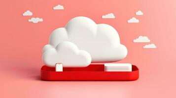 3D red white cloud icon minimal style, cloud computing online service, digital technology security concept, Generative AI illustration photo